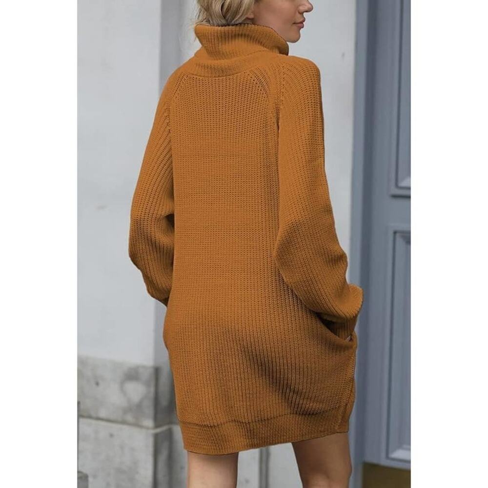 Oversized Loose Turtleneck Pullover Sweater Dress w/ Pockets Size Small - Picture 2 of 7
